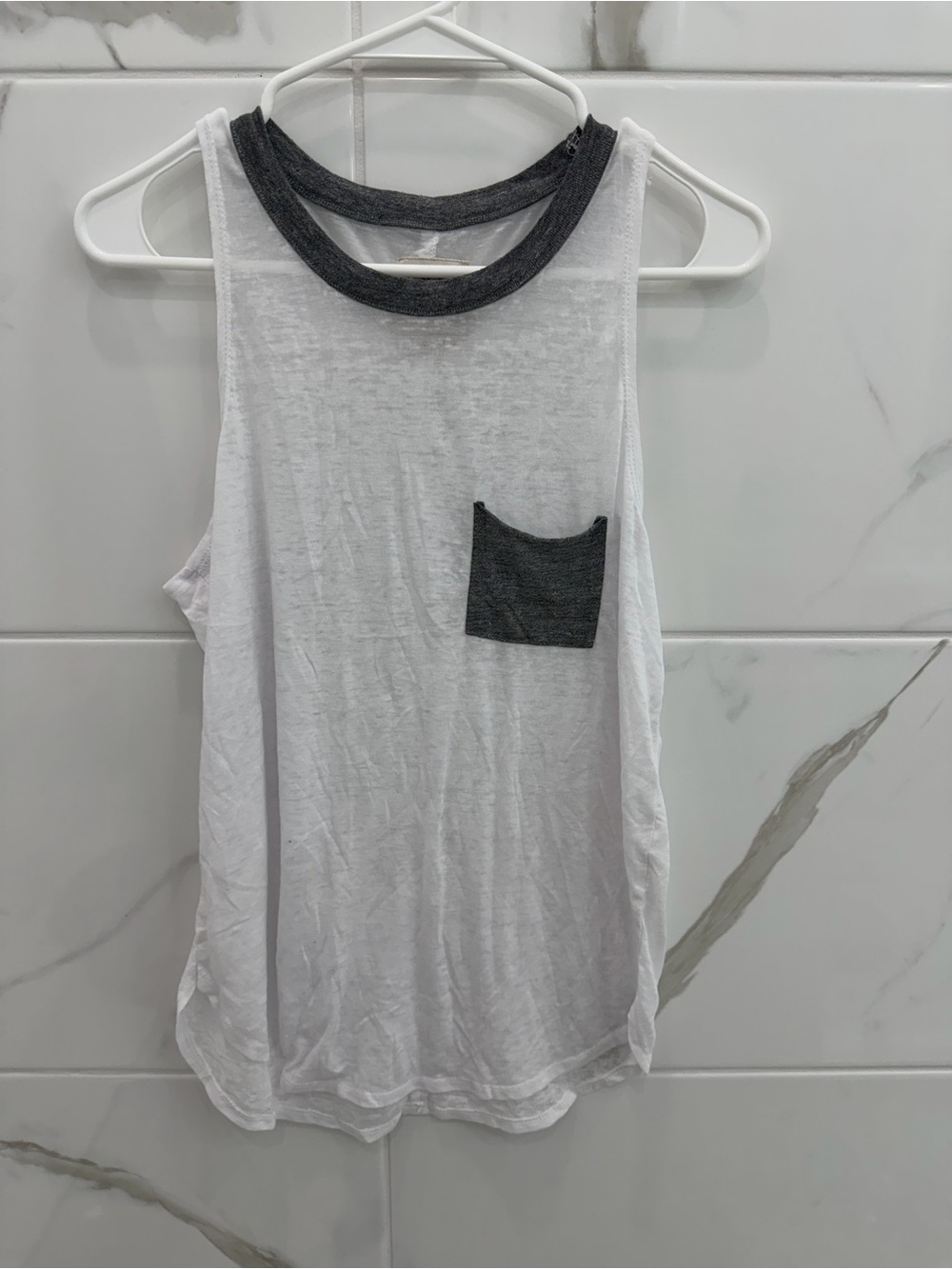 Chaser Women's Sleeveless Pocket Tank - White with Charcoal Trim